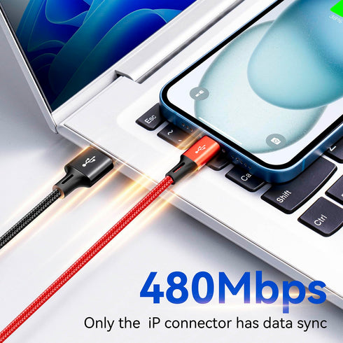 Braided 4 in 1 Multi Charging Cable, 3.5A Fast Charger for Cell Phones/Tablets, IP/Type C/Micro USB, 2Pack 4Ft.