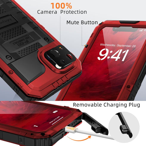 Mitywah Waterproof Case for iPhone 14 Plus - Heavy Duty Shockproof with Built-in Screen Protector, Red