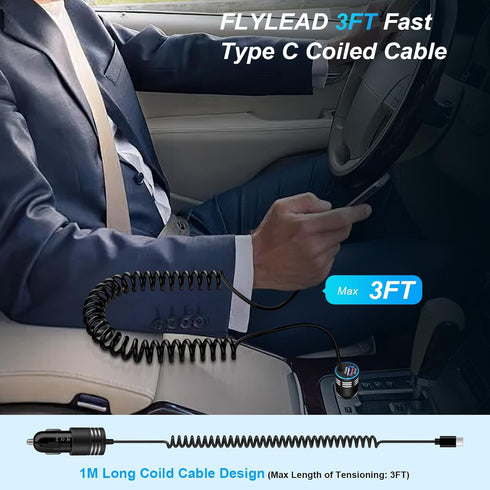 48W Super Fast Car Charger Type C for iPhone 16/16 Pro Max/16 Plus/15, Fast Charging Car Adapter with Built-in Coiled