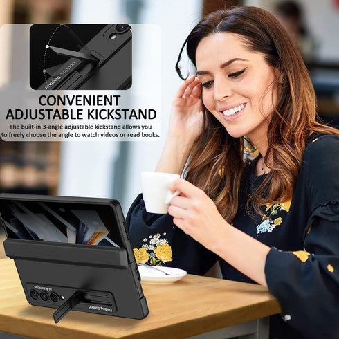Miimall Galaxy Z Fold 4 Case with Privacy Screen Protector, Adjustable Kickstand & Magnetic Hinge Protection (Black)