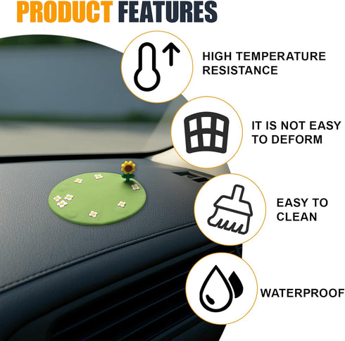 GAOLAOSY 4" 3.2" Car Dashboard Non-Slip Mat, Multifunctional Adhesive Gel Pad for Car Interior, Cute Flower Sticky Dash