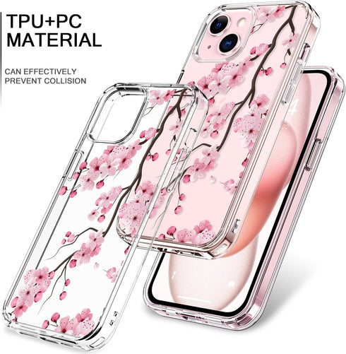 bicol Crystal Clear Case for iPhone 15, Fashionable Designs for Girls Women, Slim Fit Shockproof Acrylic (Blooming