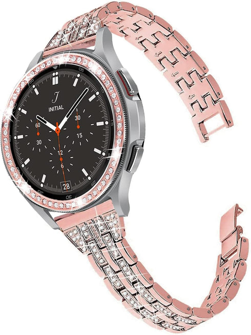 Bands Compatible with Samsung Gear Sport/Galaxy Watch 42mm / Galaxy 4 Classic (42mm), Luxury Rhinestone Diamond Steel Metal Strap with Bezel Ring Case Cover Replacement Bracelet