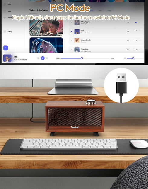 cinnkeyi 3 3.5mm/USB Wooden PC Soundbar Computer Speakers PC Speakers USB Powered | PC| Line-In | Bluetooth Modes