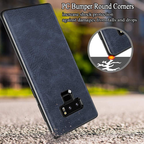SALAWAT Compatible Galaxy Note 9 Case Slim PU Leather Vintage Shockproof Cover, Lightweight TPU Bumper (Blue)