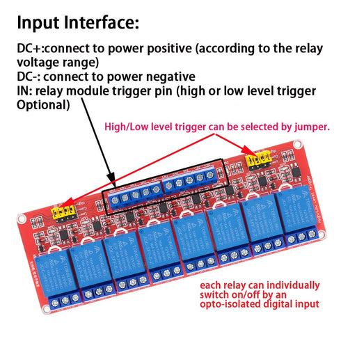 Relay Module with Optocoupler, High/Low Level Trigger for Arduino (12, 12V Relay 8 Channel)