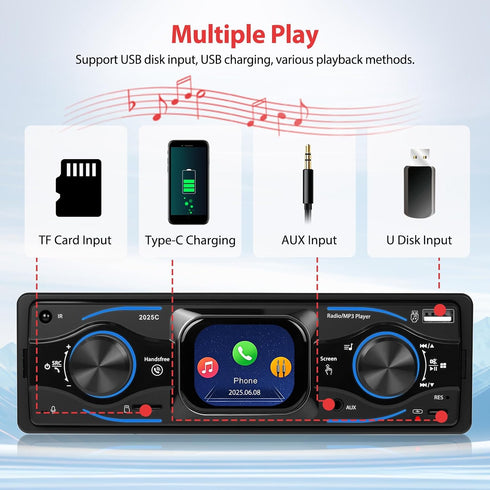 Motorsi 2.17" 12V MP3 Radio/MP3/SD/AUX-IN/USB/EQ/Quick Touch Screen Bluetooth Single Din Car Stereo Audio Player