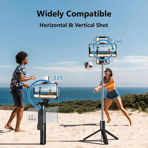 40 in Selfie Stick, Retractable Phone Tripod with Wireless Remote Control & Light, Compatible with All Cellphones