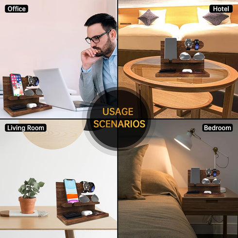 Iswabard Gifts for Men Wood Phone Docking Station Birthday Gift for Men Valentines Day Gifts Father Gift for Him