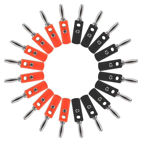 20pcs 4mm Banana Plug Audio Speaker Cable Connector Male Audio Speaker Cable Connector Support 12 AWG to 20 AWG Wires, 10pcs Red + 10pcs Black