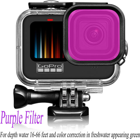 Hero 12 11 10 9 Waterproof Housing Case with 3-Pack Dive Filter for GoPro Hero 12 11 10 9 Black, 60m Dive Case