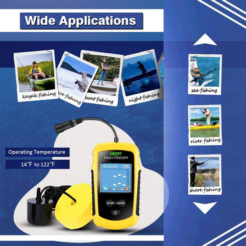 LUCKY Kayak Portable Fish Depth Finder - Handheld Sonar Fishing LCD Display FFC1108