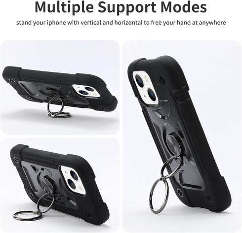 MARKILL iPhone 14 & 13 Case, Black, 360° Rotating Ring Stand, Military Grade Drop Protection, Rugged Heavy Duty Cover