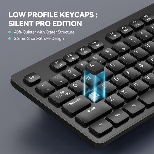 TECKNET Wired Keyboard,Silent USB Keyboard for Office,Spill-Resistant,Slim Full-Size Membrane Layout,Plug and Play