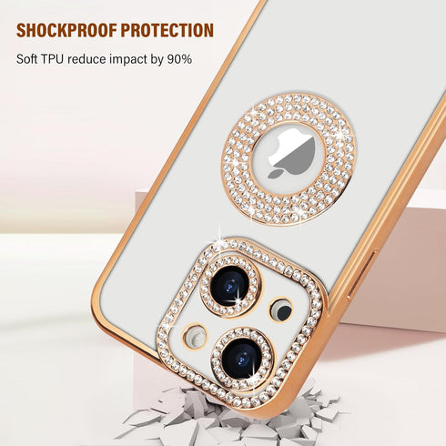 Losin 15 Compatible with iPhone Glitter Case with Logo View for Women Girls Luxury Cute Diamond Case Bling Camera