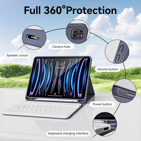 Keyboard Case for iPad Pro 11 Inch 4th/3rd/2nd Gen with Pencil Holder, Detachable Bluetooth Keyboard & Flip Stand,