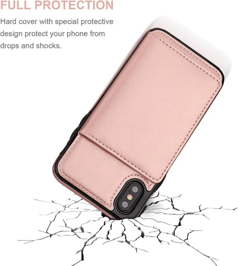 KIHUWEY Premium Leather Wallet Case for iPhone X/Xs, Credit Card Holder, Durable Shockproof Kickstand Cover