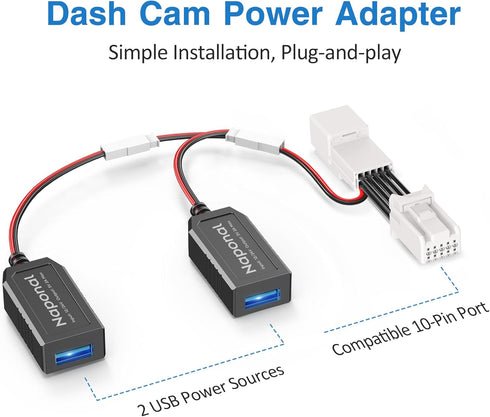 GPS Dash Cam Power Adapter with 10Pin Type C Connector for Select JEEP Cherokee, Dodge Ram, Chrysler Pacifica