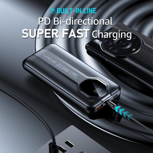 Power Bank, 20000mAh PD 22.5W Portable Charger with 4 Built-in Output Channels, 2 Output Cables, QC3.0 Fast Charging