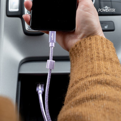 LIQUIPEL Powertek Glitter MFi Certified 6ft Lightning to USB Cable, Fast Charging for Apple iPhone, iPad, Purple