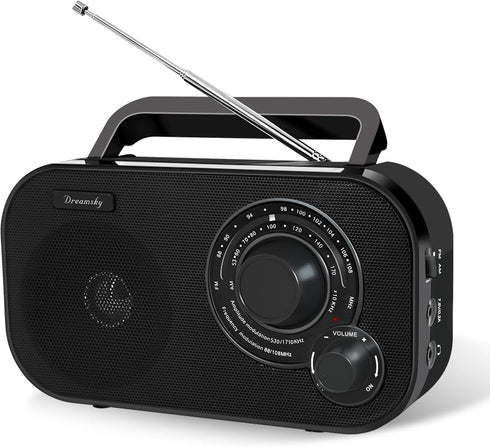 DreamSky AM FM Portable Radio, Plug in Wall or Battery Operated for Home & Outdoor, Strong Reception, Easy to Use,