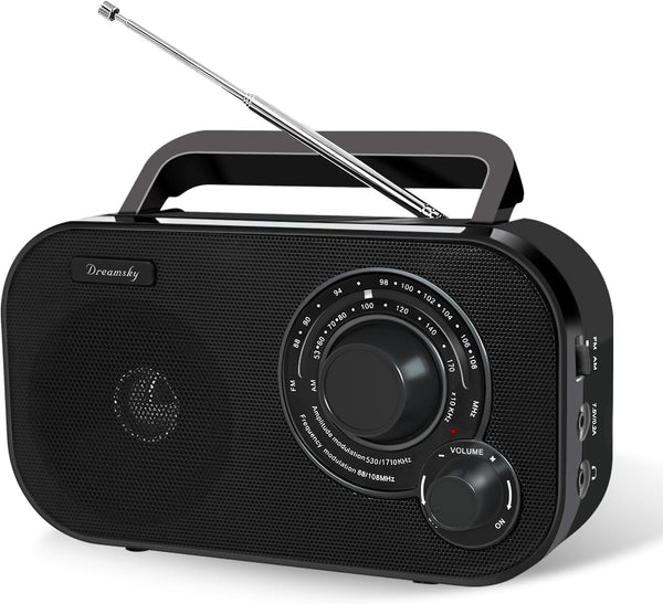 DreamSky AM FM Portable Radio, Plug in Wall or Battery Operated for Home & Outdoor, Strong Reception, Easy to Use,