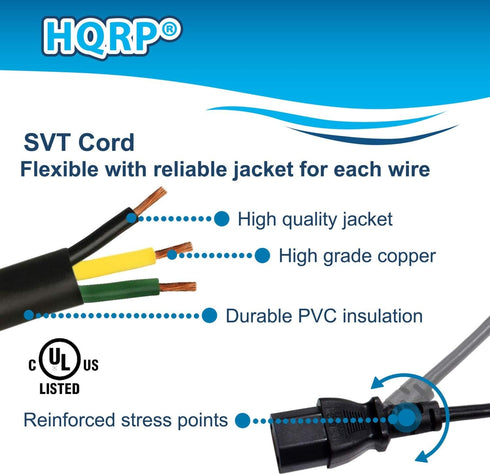 HQRP 10ft AC Power Cord for ION Block Rocker, Block Party, Live, Job Rocker, Pathfinder Explorer Bluetooth Speaker, UL