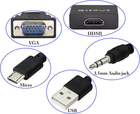 zdyCGTime 1080P VGA to HDMI Converter Adapter, Output VGA Male to HDMI Female Audio Video Cable Converter Adapter