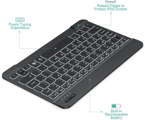 TECURS Bluetooth Keyboard & Mouse Combo for iPad, 7-Color Backlit, Rechargeable, Compatible with iPad 10th/9th/8th Gen,