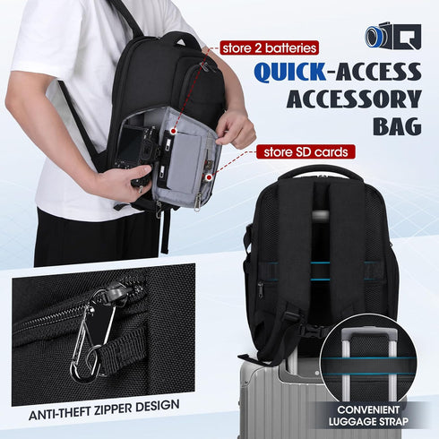 RAINSMORE Camera Backpack for Photographers, DSLR SLR Cases with Waterproof Rain Cover & Laptop Compartment