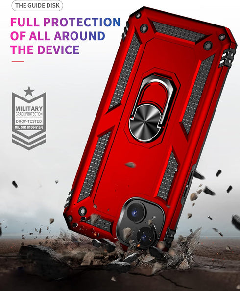 Military Grade Shockproof Case for iPhone 14, 360 Metal Rotating Ring Kickstand Holder Armor, Purple