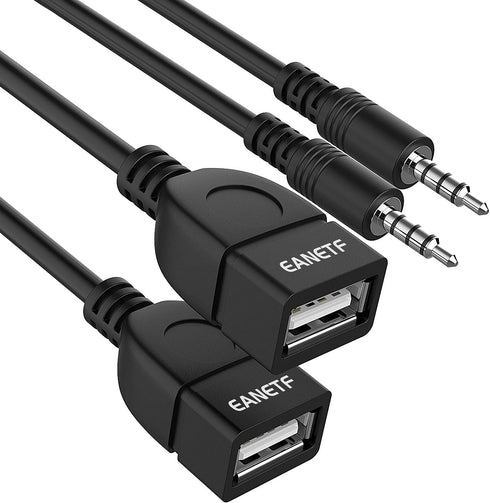 USB to Aux Audio Adapter, 3.5mm Male to USB Female for Car Music with U-Disk, 2 Pack, Requires Audio Decoding