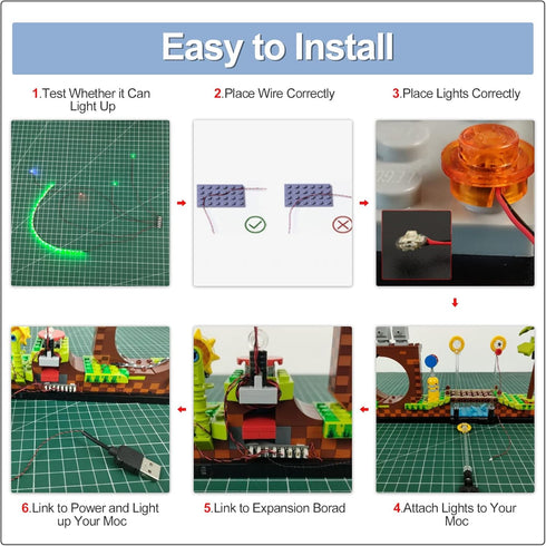 Light Up Your Bricks - 2 Piece X Connecting Cable 30 cm, Compatible with Expansion Board for Extended Length