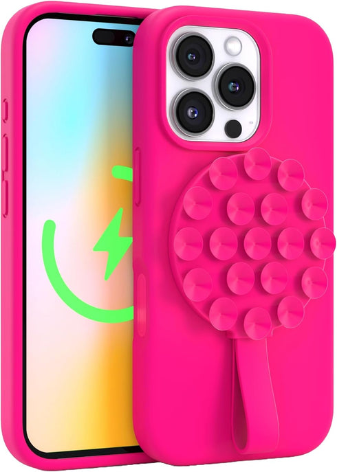 FELONY CASE 17, 16, 15, 14, 13, 12 - Neon Pink Magnetic Suction Cup Phone Mount and Grip Strong Silicone Holder