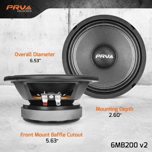 PRV AUDIO 6.5 Inch Midbass Speaker 6MB200 v2 8 Ohm - 200 Watts, 93.5 dB, 1.5" Voice Coil for Car Audio with Outstanding