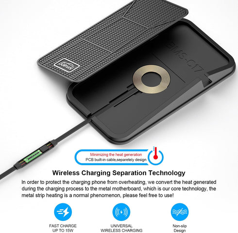 Wireless Car Charger, Polmxs Fast Wireless Charging Pad, No-Slip Phone Charger for Car, Cell Phone Cordless Holder