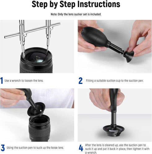 NEEWER Lens Sucker and Spanner Kit, Vacuum Suction Pen with 7 Interchangeable Cups, Stainless Steel Tool for Lens Repair