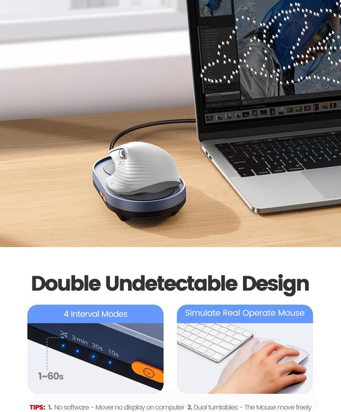 Silent Dual Turntable Mouse Jiggler with Random Function, Undetectable Mouse Mover Timer to Keep Computer Awake