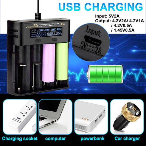Swanlake 18650 4 3.7v 18650 26650 21700 18500 10400 Battery Charger, Bay Rechargeable Battery Charger with LCD Display