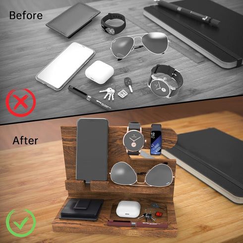 Iswabard Gifts for Men Wood Phone Docking Station Birthday Gift for Men Valentines Day Gifts Father Gift for Him
