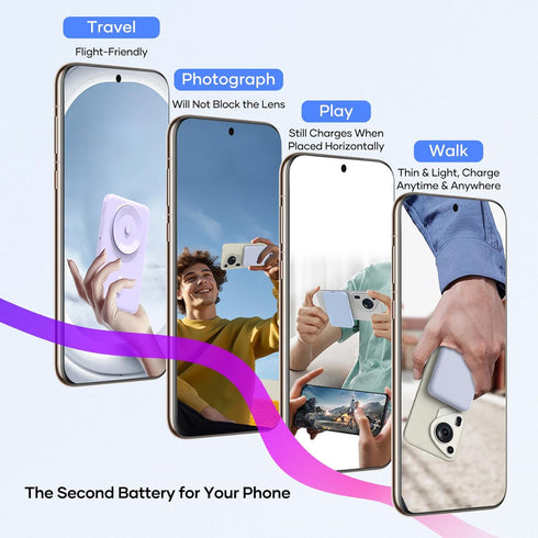 Electric Suction Power Bank, 5000mAh Wireless Charger, 22.5W Fast Charging, USB-C Cable, for iPhone 15/14/13/12, Purple