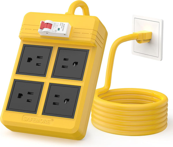GFCI Power Strips with 3M Heavy Duty Extension Cord, 4 Gang Sockets, 15A Fused, 30mA RCBO