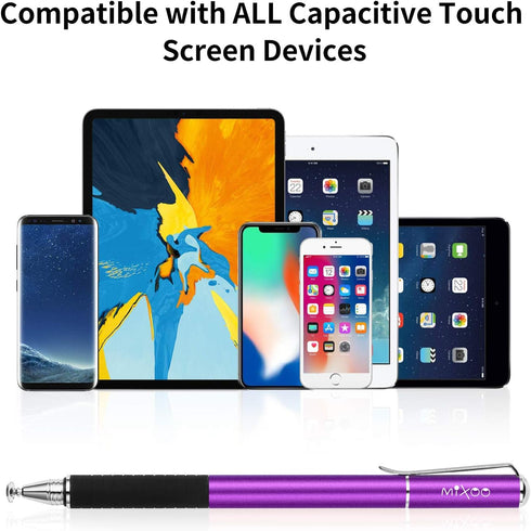 Mixoo 2 in 1 Stylus Pens for Touch Screens - High Sensitivity Disc & Fiber Tip for iPad, iPhone, Tablets (Dark Violet)