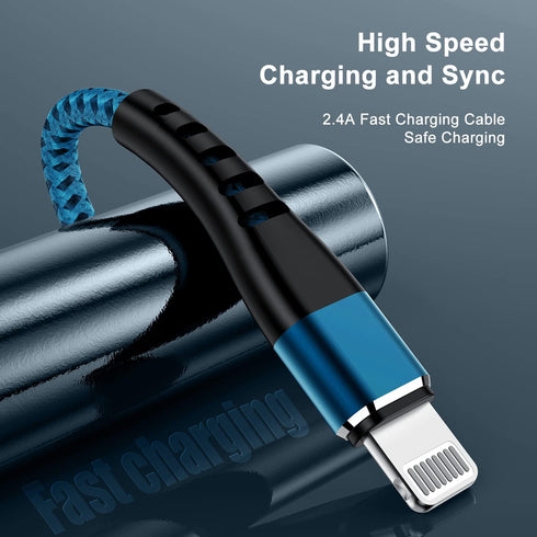 Essri 10 FT iPhone Charger Cord 3-Pack, MFI Certified Nylon Braided USB to Lightning Cable, Compatible with iPhone