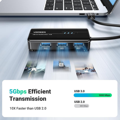 UGREEN USB 3.0 Hub Ethernet Adapter 10 100 1000 Gigabit Network Converter with 3 USB 3.0 Ports for Laptop PC