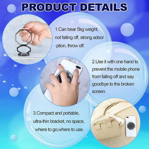 3 Pieces Cellphone Ring Holder, Foldable Finger Kickstand 360° Rotation Adjustable Phone Holder for Desk, Magnetic Car