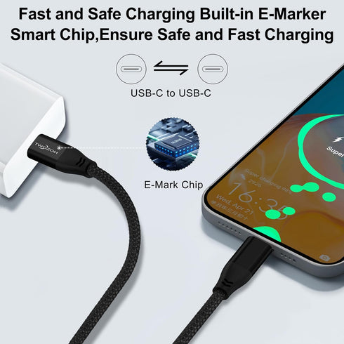 Twozoh USB C to USB C 3.2 Gen 2 Cable 10FT, 20Gbps Data Transfer, 100W PD Fast Charging, 4K Video Output (Black)