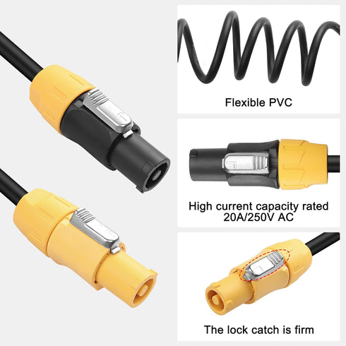 MEIRIYFA PowerCon Power Extension Cable 12AWG 3 Pin Male to Male Waterproof Extension for LED Screen
