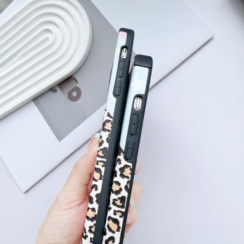 iPhone 13 Case Compatible, Trendy Leather Animal Leopard Design with Cow Milk Spot Pattern, Shockproof Slim TPU