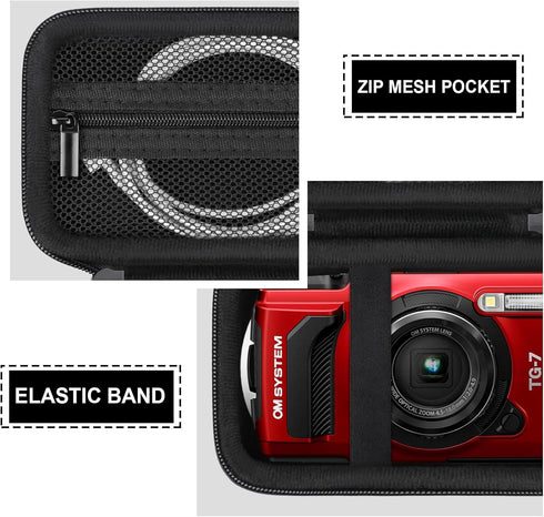 Hard Carrying Case for Olympus Tough TG-7/TG-6, Shockproof Waterproof Digital Camera Travel Case with Zipper Mesh